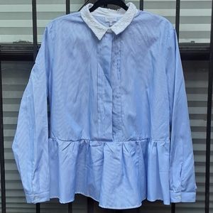 Reserved peplum work button up stripe blouse